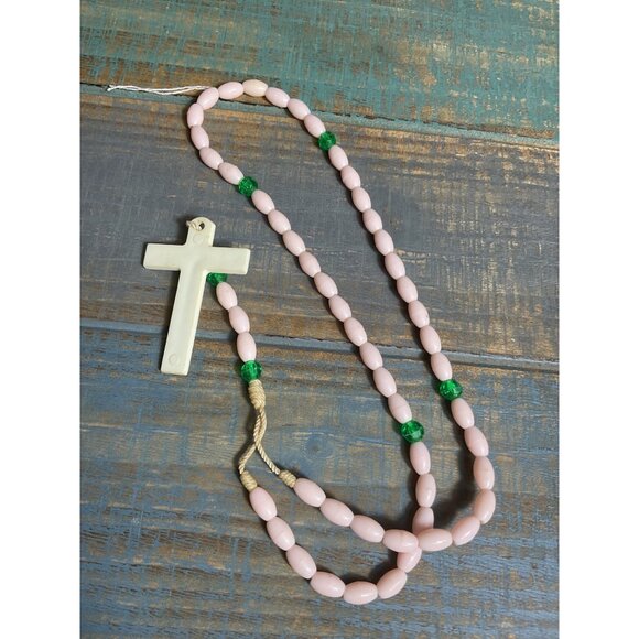 Catholic Rosary Beads Crucifix Pink & Green Beaded Design - Picture 2 of 2